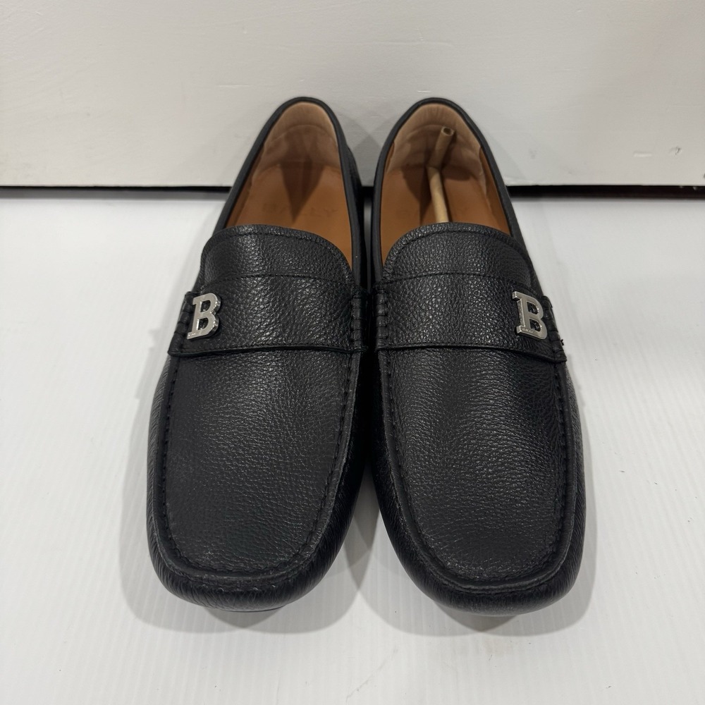 Bally Wolter.O Black Grained Calf Leather Driver Loafers Men's US 12 Italy